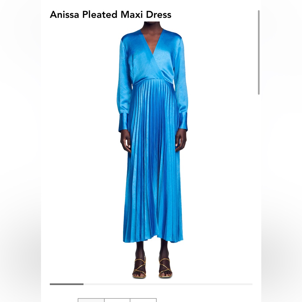 Sandro Anissa Blue Pleated Maxi Dress Size 42 Xl